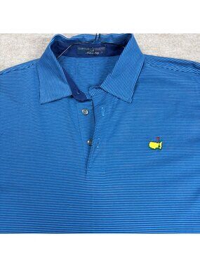 Masters Mens Polo Shirt Large Blue Striped Clubhouse Performance Made in Italy